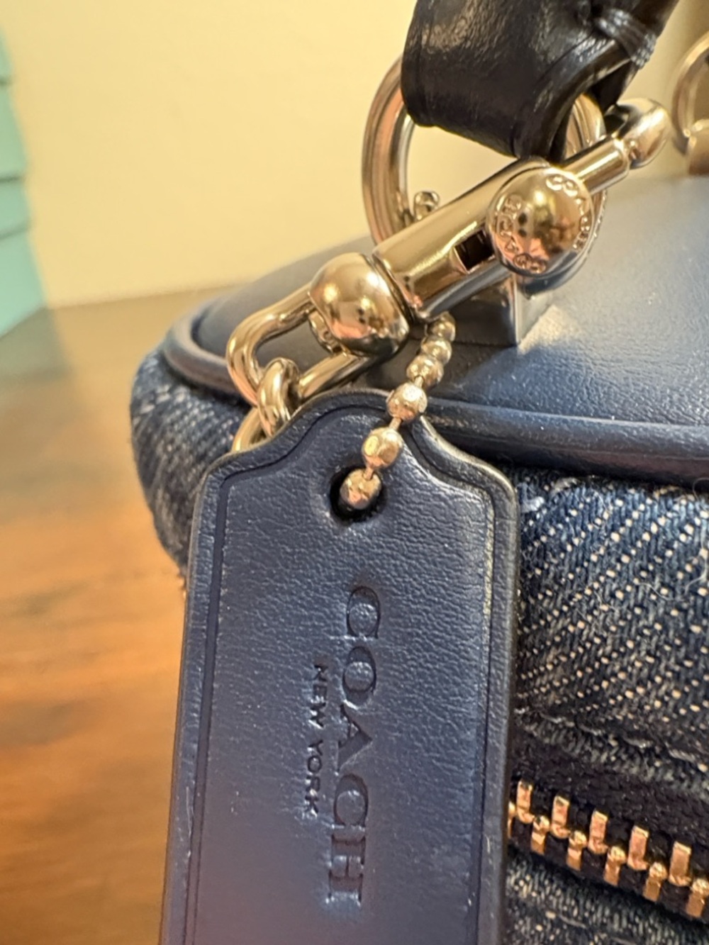 COACH Quilted Dark Blue Denim Bag with Silver Accents - Picture 7 of 11
